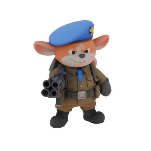 Cheburashka in VDV uniform with a six-barreled machine gun