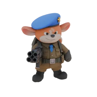 Cheburashka in VDV uniform with a six-barreled machine gun
