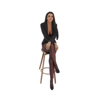 Elegant Woman in Blazer and Polka Dot Tights Sitting on Stool 3D Model