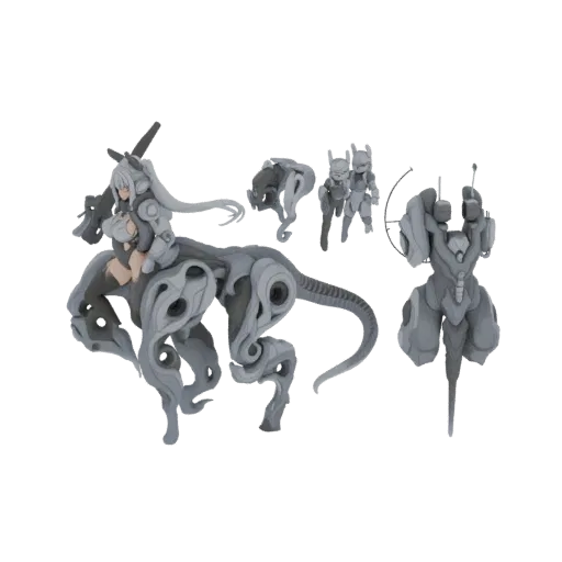 3D model of a Centaurea Mech-Girl Warrior, a sci-fi character with a female rider on a centaur-like mecha body, presented in