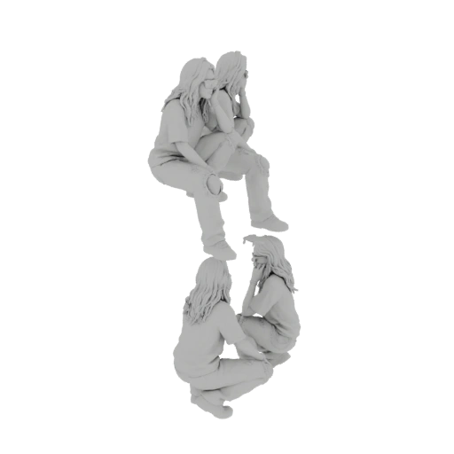 Three Friends Sitting Together 3D Model