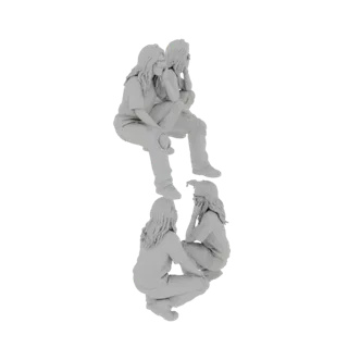 Three Friends Sitting Together 3D Model