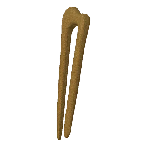 A 3D render of a U-shaped hairpin with a matte, sandy-beige finish, resting against a black background.