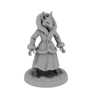 Anthropomorphic Fox Woman in Fur-Lined Coat Miniature