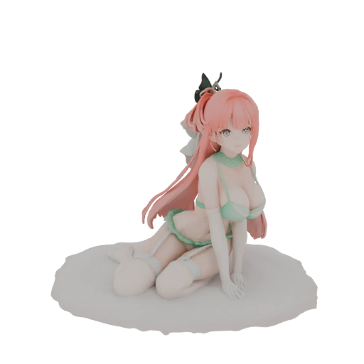 Garota Anime de Cabelo Rosa em Lingerie Menta