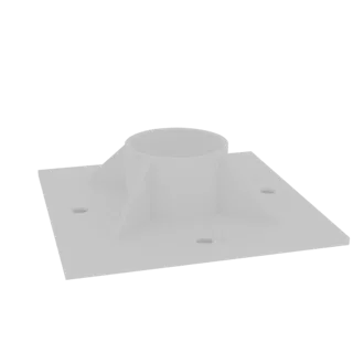 3D render of a white square base post mount with a central cylindrical flange and four mounting holes.