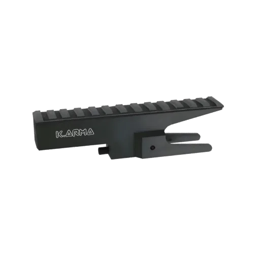 3D model of a black K.ARMA tactical rail mount with a Picatinny-style rail on top.