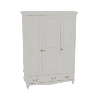 Classic White Three-Door Wardrobe with Drawers