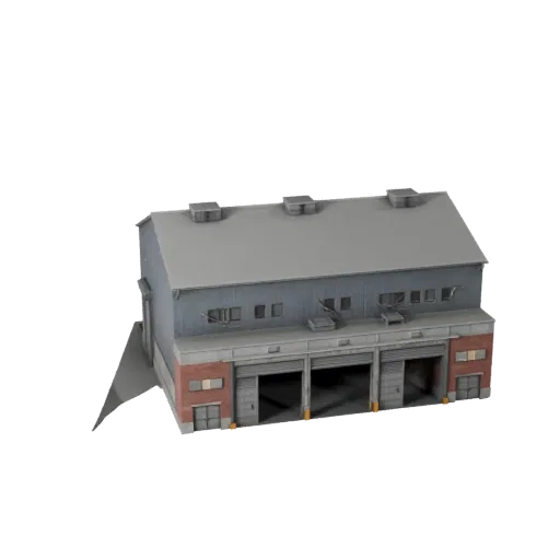 Modello 3D Edificio Birrificio stilizzato, vista isometrica di ambiente di gioco stilizzato, che mostra materiali di edifici