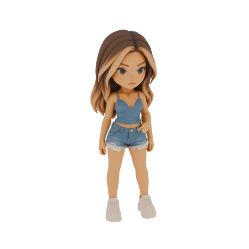 Chibi Girl in Denim Shorts