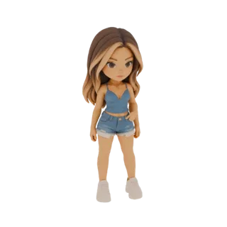 Chibi Girl in Denim Shorts