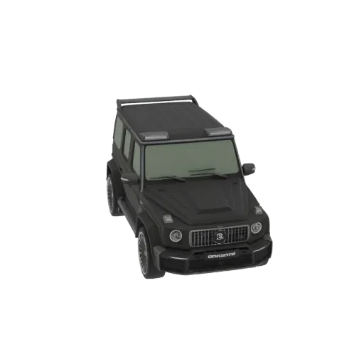 Ein 3D-Render eines schwarzen Brabus G-Wagon SUV, von leicht erhöhter Front-Rechts-Ansicht.