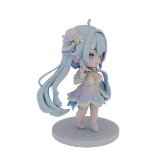 Cute Pastel Chibi Anime Girl Figurine with Peace Sign