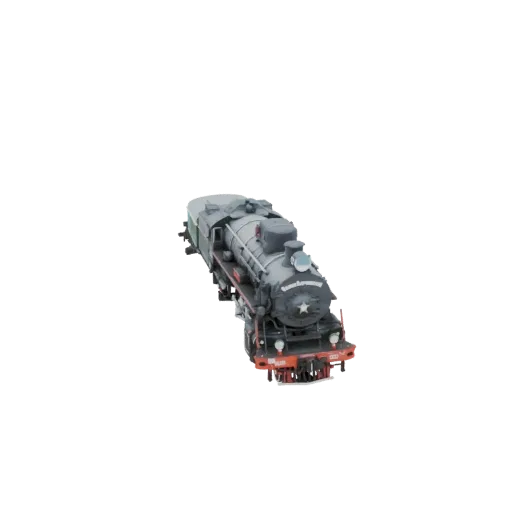 3D model of a gray Soviet steam locomotive with red accents on the front, viewed from a slightly elevated angle.