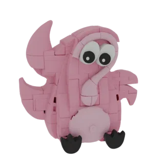 Pink Cartoon Bird LEGO-Style 3D Model