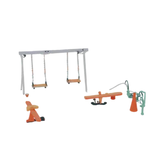 3D diagram of a children's playground with dimensions