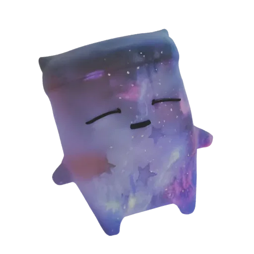 3D model of a cute pillow character with a galaxy texture, closed eyes, and a peaceful expression.