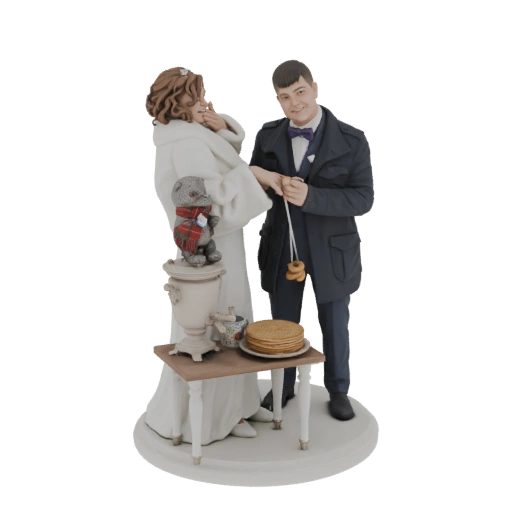 Russian Wedding Cake Topper with Samovar and Teddy Bear
