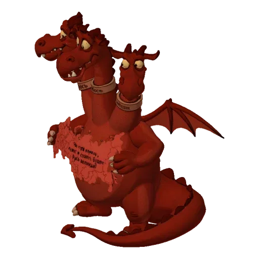 A 3D render of a fierce, three-headed red dragon clutching a map of Russia with Cyrillic text on its neck bands and the map.