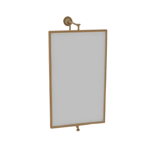 3D model of an ornate brass picture frame with an adjustable wall mount, showcasing a white placeholder image.