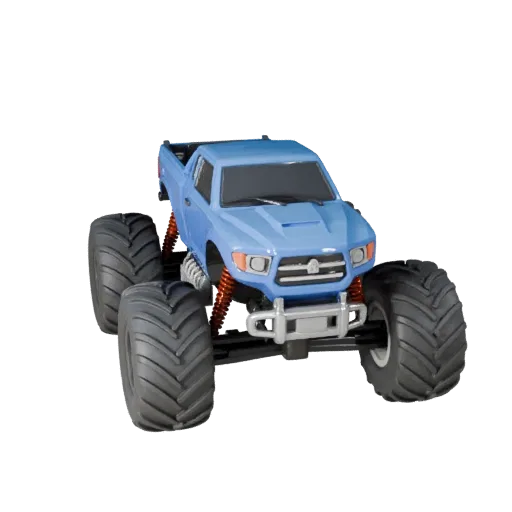 Modelo 3D de Monster Truck, vista de estúdio em três quartos, ativo de veículo pronto para Blender com silhueta projetada e d