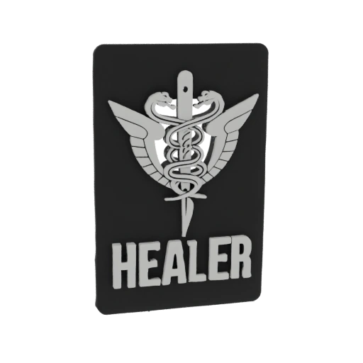 Silver Caduceus with 'HEALER' Text on Black Plaque 3D Model