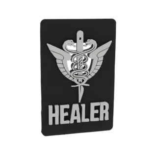 Silver Caduceus with 'HEALER' Text on Black Plaque 3D Model