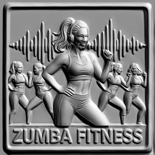 Modèle 3D bas-relief "Zumba Fitness" avec danseuses et ondes sonores