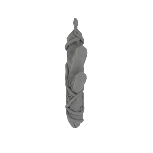 3D model of a mystical staff entwined with vines and raw crystal formations, presented on a white background.