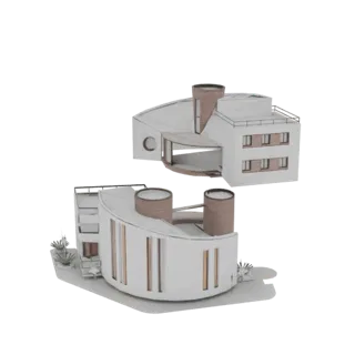 Modern Circular Building with Cylindrical Towers 3D Model