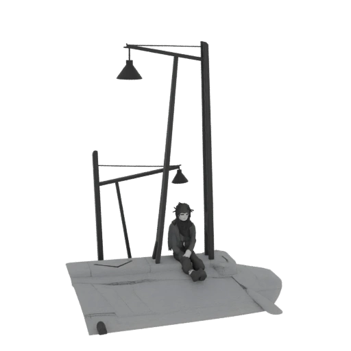 Lonely Figure Under Streetlights Diorama