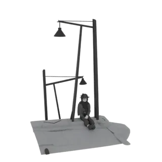 Lonely Figure Under Streetlights Diorama