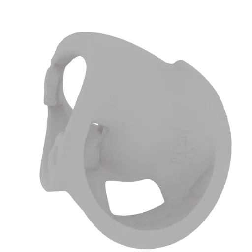 3D model of an abstract geometric orb with interlocking rings, rendered in a light gray material against a black background.