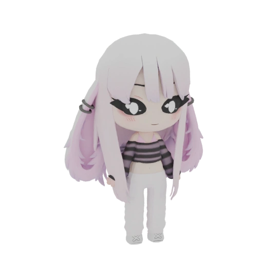 Fille style Chibi Anime aux longs cheveux violets et haut rayé