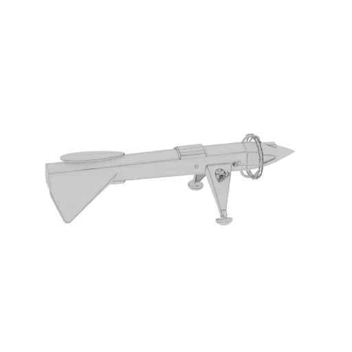 3D model of a futuristic tripod-mounted weapon with a prominent energy ring and a unique stock, rendered in a clean, light gr