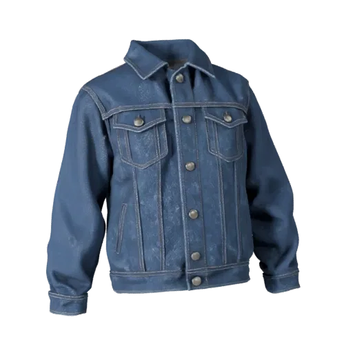 Denim Jacket game ready 3D model, perspective studio render, highlighting garment form and finish detail.