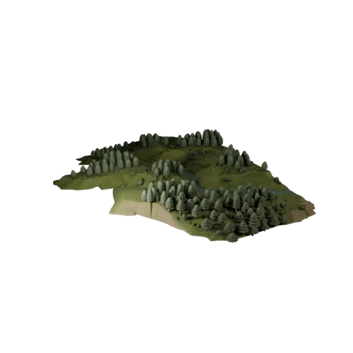 Modelo 3D Bioma de Rio Taiga Unity, vista de viewport isométrico, mostrando camadas de terreno, bancos de neve.