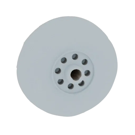 A 3D render of a light gray wheel rim with 8 bolt holes and a central hub, presented on a black background.