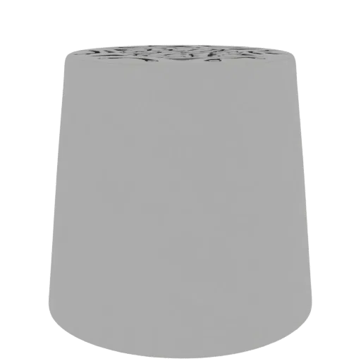 A 3D render of a light gray geometric diffuser with a detailed, patterned top surface against a black background.