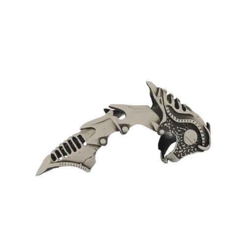 3D model of a Necron Warrior arm with a sharp scythe blade, presented against a black background.