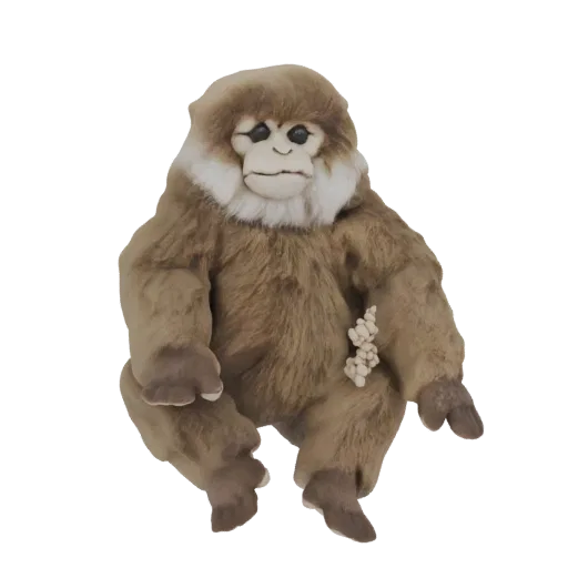 3D model of a plush Bigfoot Sasquatch toy sitting down, with brown fur, white neck ruff, and a cluster of spheres on its side