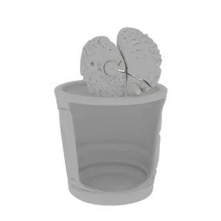 Modelo 3D de copo com textura ondulada e infusor de chá em forma de cérebro dividido, unido por um parafuso