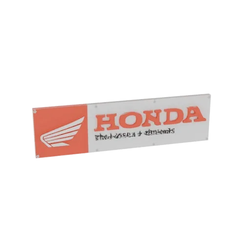 3D render of a rectangular sign featuring the Honda wing logo and 'HONDA' text in orange on a white background.