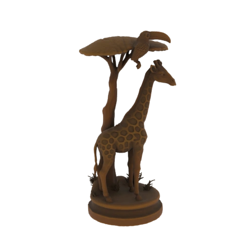 African Savannah Scene with Giraffe and Toucan