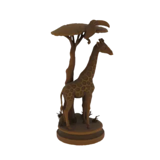 African Savannah Scene with Giraffe and Toucan