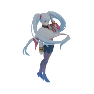 Anime Girl with Blue Pigtails and White Cape 3D Model