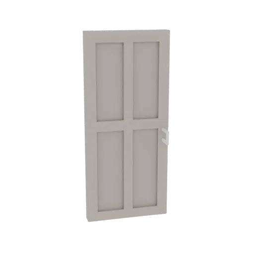 A 3D render of a classic interior door with four panels and a silver lever handle, set against a white background.