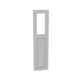 A 3D model of a modern, minimalist window frame with a rectangular opening and a paneled lower section, rendered in a neutral