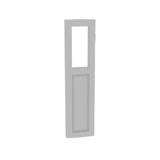 A 3D model of a modern, minimalist window frame with a rectangular opening and a paneled lower section, rendered in a neutral