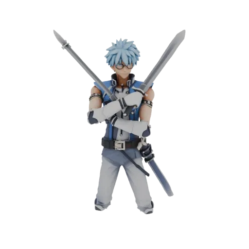 3D model of Alexander Anderson from Hellsing Ultimate anime in a blue suit with round glasses and crossed bayonets